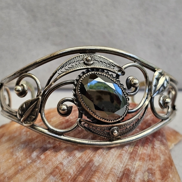 Danecraft Sterling Hematite Cuff Bracelet Vintage - Picture 10 of 15